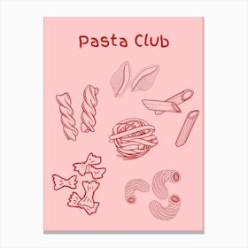 Pasta Club Poster Pink & Red Canvas Print