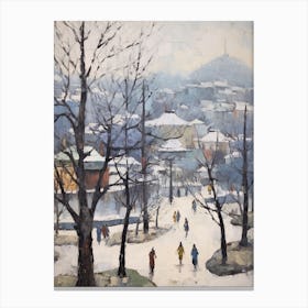Winter City Park Painting Namsan Park Seoul South Korea 2 Canvas Print