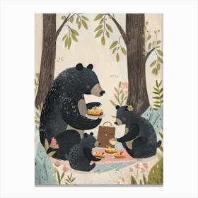 American Black Bear Family Picnicking In The Woods Storybook Illustration 1 Canvas Print