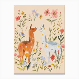 Folksy Floral Animal Drawing Llama 3 Canvas Print