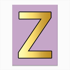 Letter Z Gold Alphabet Lilac Canvas Print