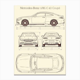 Mercedes Benz AMG C 63 Coupe 2018 car blueprint Canvas Print