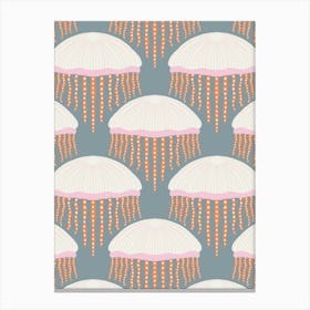 Floating Jellyfish Damask Grid Pink, Orange, White, Blue Canvas Print