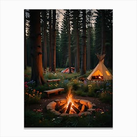 Campfire In The Woods Canvas Print