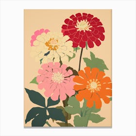 Zinnias Flower Big Bold Illustration 1 Canvas Print