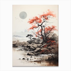 Tottori Sand Dunes In Tottori, Japanese Brush Painting, Ukiyo E, Minimal 4 Canvas Print