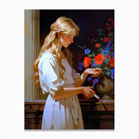 Woman Arranging Flowers Canvas Print