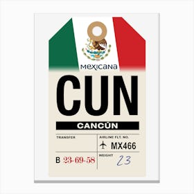 Cancún (CUN) Mexico Vintage Airline Luggage Tag Canvas Print