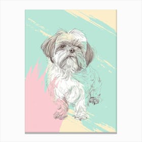 Shih Tzu Dog Pastel Line Watercolour Illustration  2 Canvas Print