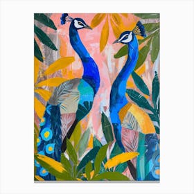 Two Peacocks Colourful Painting 3 Canvas Print