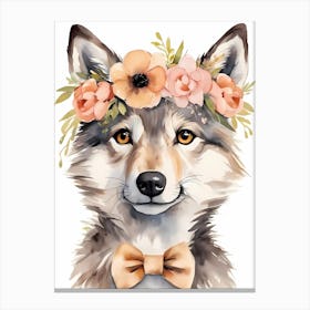 Baby Wolf Flower Crown Bowties Woodland Animal Nursery Decor (8) Canvas Print