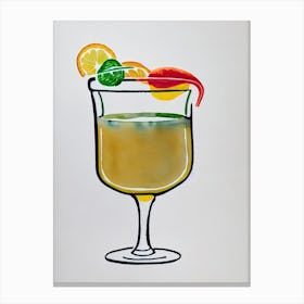 Fernet Sour Minimal Line Drawing With Watercolour Cocktail Poster Canvas Print