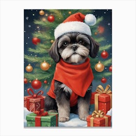Christmas Shih Tzu Dog Wear Santa Hat (6) Canvas Print