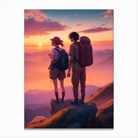Dreamshaper V6 A Male And A Female On Hill Top Hold Each Other 1 Canvas Print