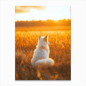 Fox In The Field At Sunset.Generated AI. Art Print Canvas Print