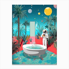 Astronaut In The Pool Colourful Illustration 2 Canvas Print