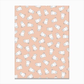 White Cat Pattern On Blush Pink Canvas Print