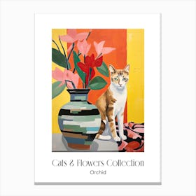 Cats & Flowers Collection Orchid Flower Vase And A Cat, A Painting In The Style Of Matisse 2 Canvas Print
