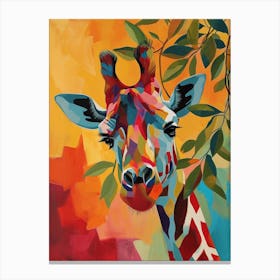 Colourful Giraffe In The Leaves Oil Painting Inspired 4 Canvas Print