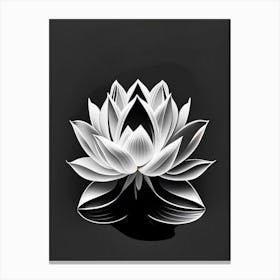 Blooming Lotus Flower In Lake Black And White Geometric 3 Canvas Print