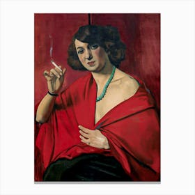 Félix VALLOTTON - Femme drapée de rouge tenant une cigarette Painting 1922 Oil on Canvas "Woman Draped in Red With a Cigarette" Vintage Art of Lady Smoking HD Remastered Canvas Print