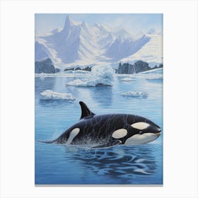 Realistic Orca Whale Swimming With Icy Background Canvas Print
