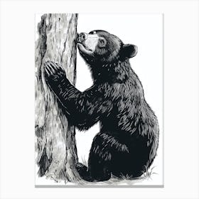 Malayan Sun Bear Scratching Its Back Against A Tree Ink Illustration 1 Canvas Print