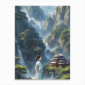 Girl Watching In mountain Canvas Print