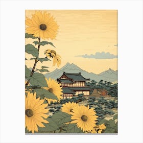 Himawari Sunflower Japanese Botanical Illustration Canvas Print