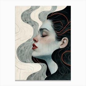 Female Profile. Black and White Graphic Canvas Print