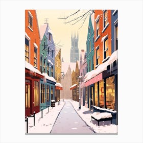 Vintage Winter Travel Illustration Bruges Belgium 2 Canvas Print