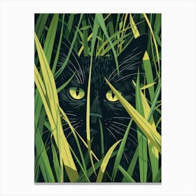 Black Cat In Tall Grass Canvas Print
