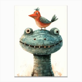 Crocodile And Bird Canvas Print