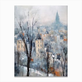 Winter City Park Painting Parc Des Buttes Chaumont Paris France 2 Canvas Print