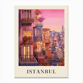 Istanbul Turkey 7 Vintage Pink Travel Illustration Poster Canvas Print