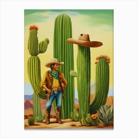 Cowboy in the desert with cactus.7 Canvas Print