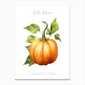 Hello Autumn Long Island Cheese Pumpkin Watercolour Illustration 2 Canvas Print