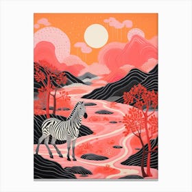 Pink Zebra Illustration With The Hills 1 Canvas Print