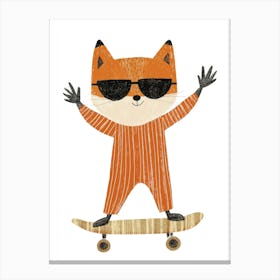 Cute fox with pyjama on a skateboard Canvas Print