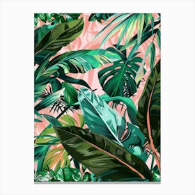 Tropical Leaves On Pink Background Canvas Print