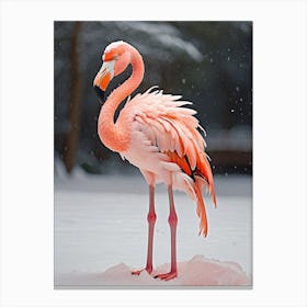 Flamingo In Snow Canvas Print