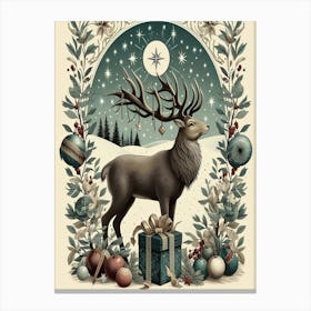 Christmas Deer 2 Style William Morris Canvas Print