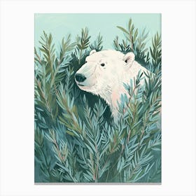 Polar Bear Hiding In Bushes Storybook Illustration 4 Canvas Print