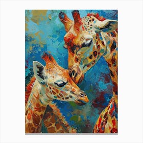 Giraffe & Calf Bold Colours 4 Canvas Print