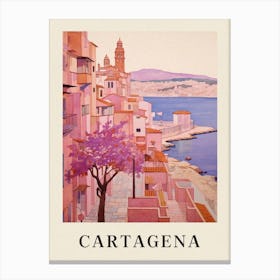 Cartagena Spain 4 Vintage Pink Travel Illustration Poster Canvas Print