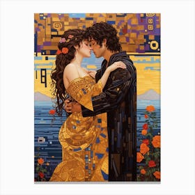 A pixel art version of Gustav Klimt's The Kiss 2 Canvas Print