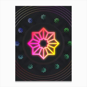 Neon Geometric Glyph in Pink and Yellow Circle Array on Black n.0331 Canvas Print
