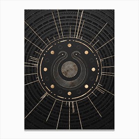 Geometric Glyph Symbol in Gold with Radial Array Lines on Dark Gray n.0164 Canvas Print