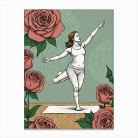 Yoga With Roses Canvas Print