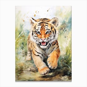 Tiger Illustration Running Watercolour 4 Canvas Print